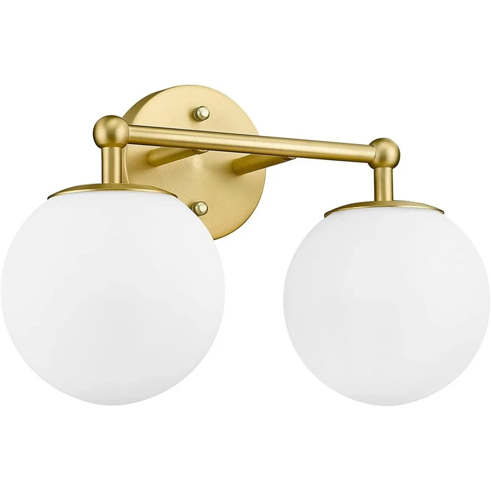 Gold Bathroom Light Fixture 2-Light Vanity Light Over Mirror Wall Sconce Globe